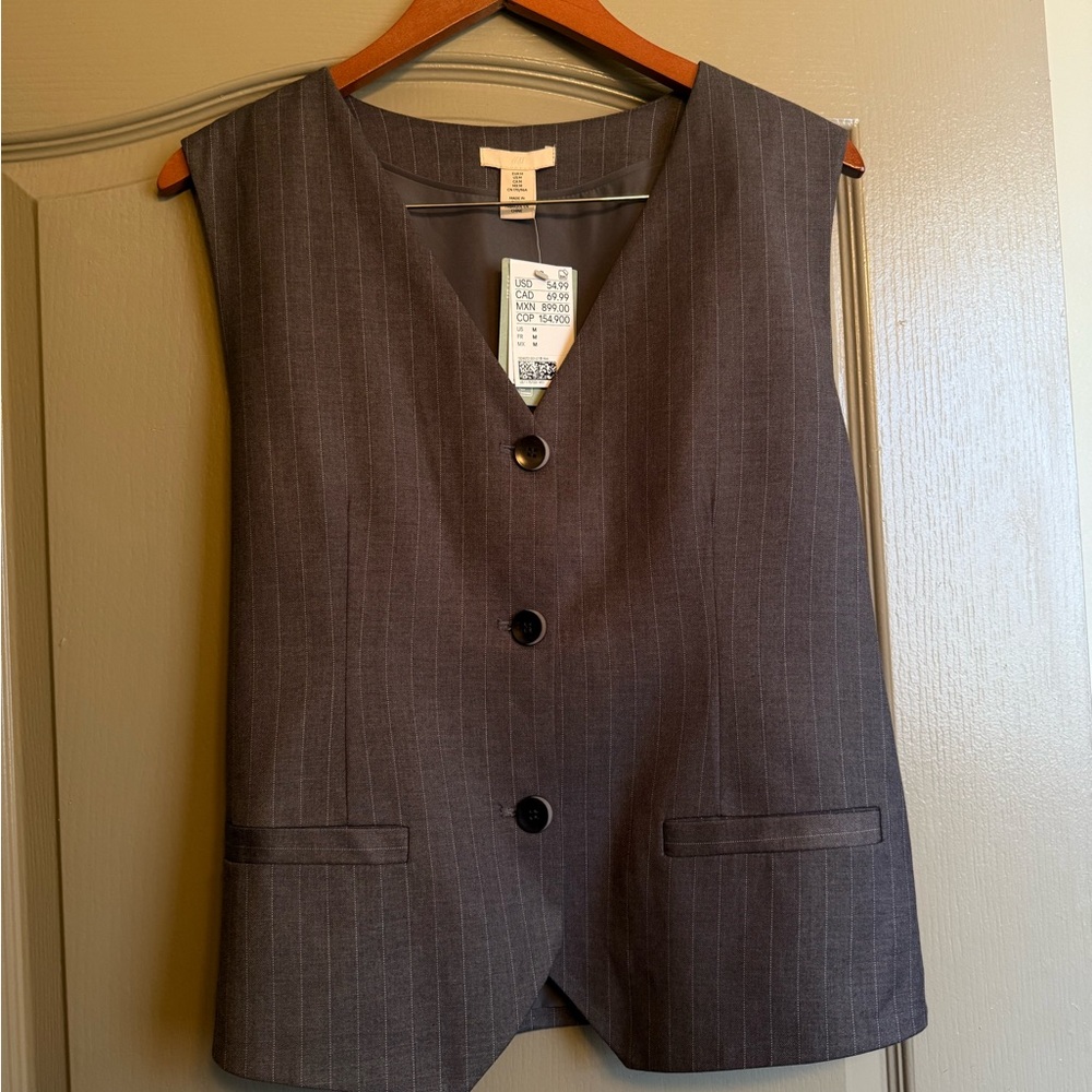 Gray Pinstripe Vest with Black Buttons